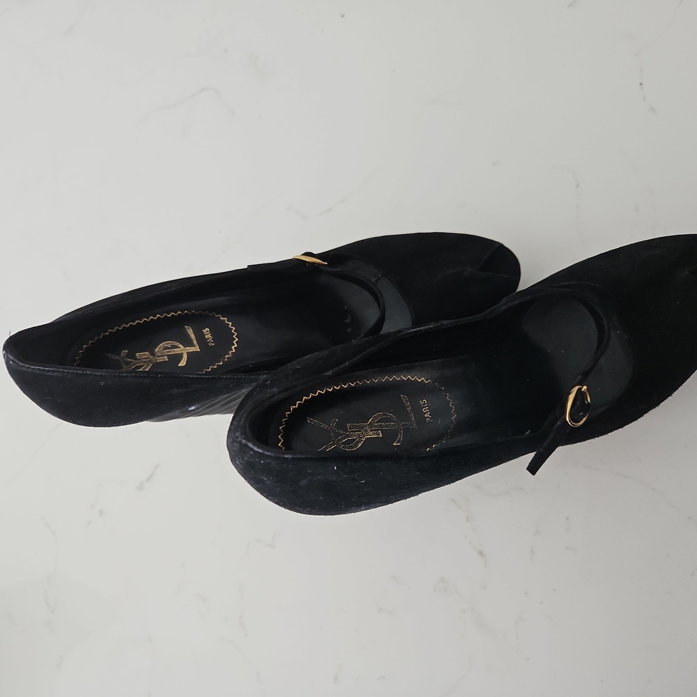 YSL Authentic Black Peep Toe Platform Wavy Wedges - Picture 2 of 4
